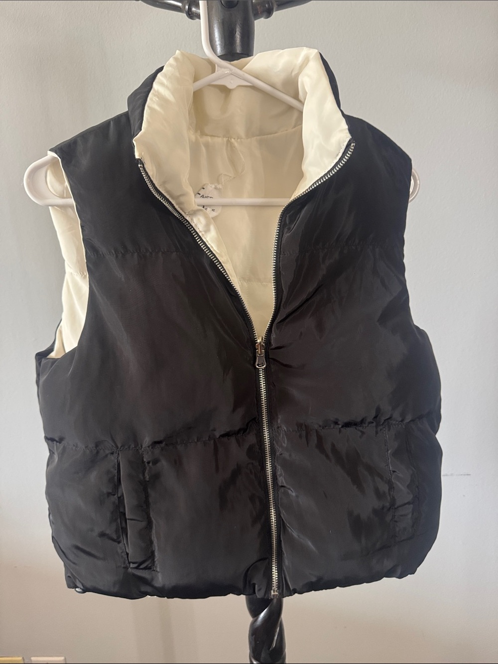 Reversible Black and Cream Puffer Vest - Women's Sleeveless Jacket